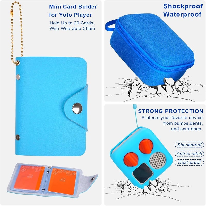 YouKnow Hard Case and Silicone Cover for Yoto Mini Player, Kids Audio Music Accessory with Card Case Holder for up to 10 Cards (Blue) - Image 5